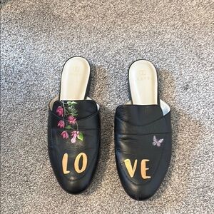 Alepel Leather Painted "Love" Mules